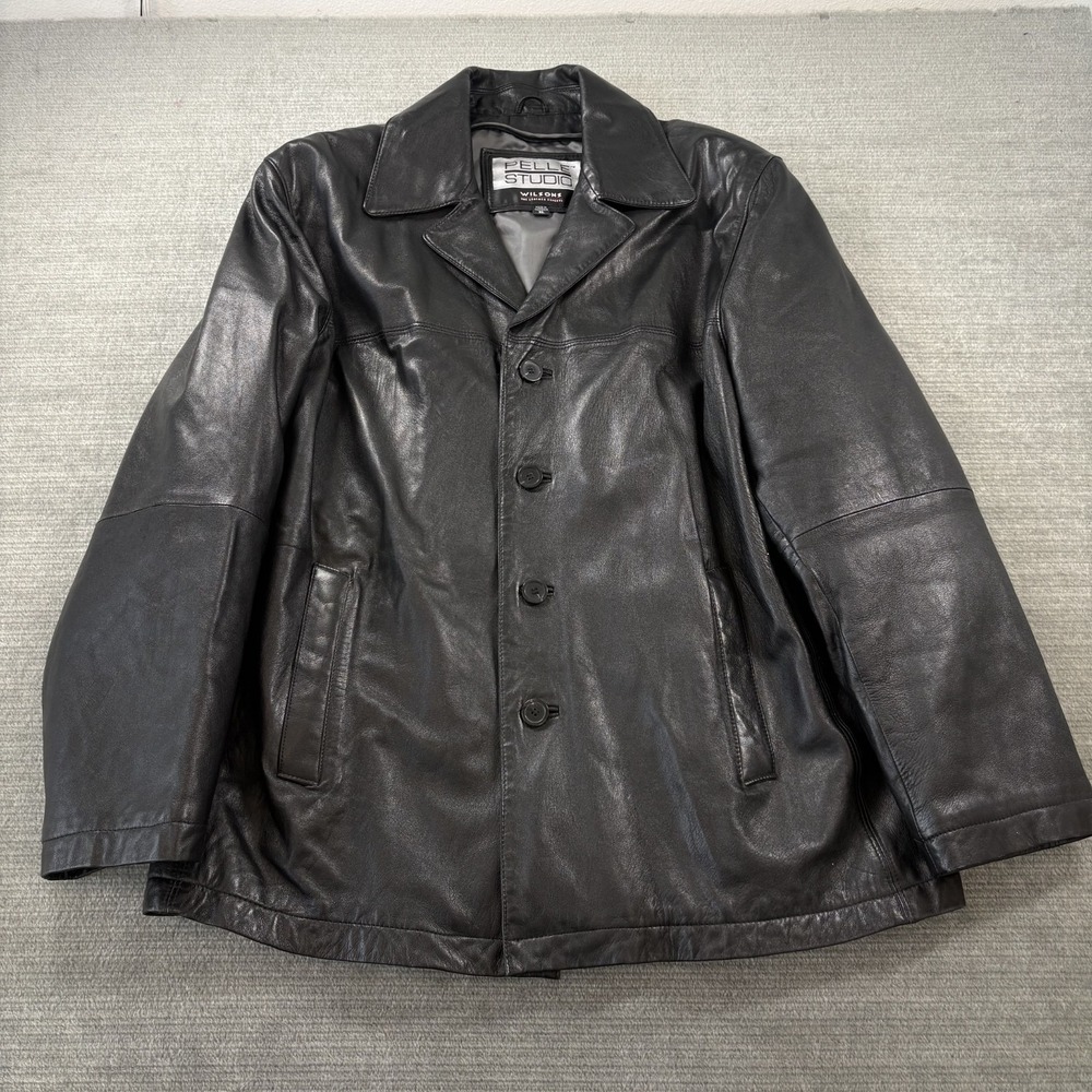Pelle Studio Wilsons Mens XL Black Leather Jacket Button Up Casual Soft Stylish
